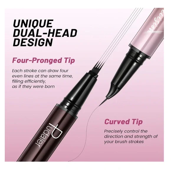 NEW Pudaier 2-in-1 Eye Scribble Curved Eyebrow Pen Eyeliner Long Lasting 2 PACK - Picture 2 of 4